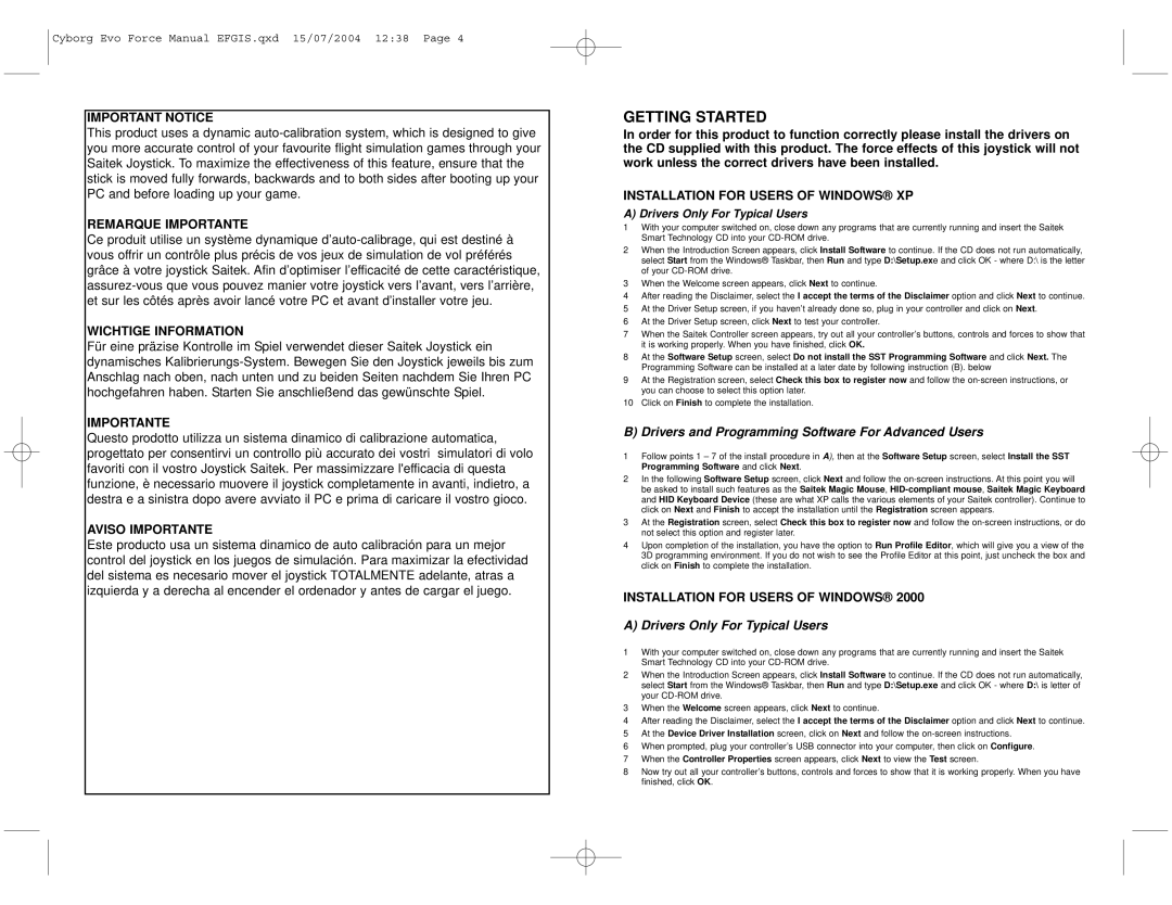 Saitek Cyborg Evo user manual Getting Started 