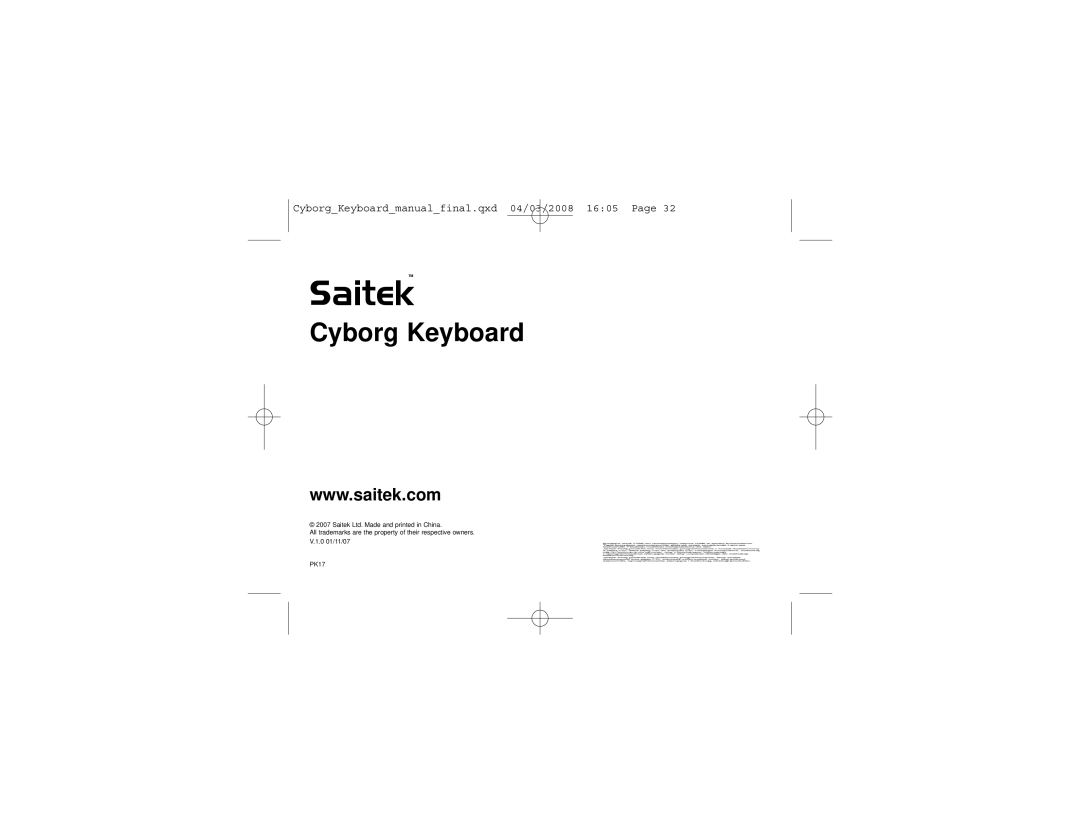 Saitek Cyborg Keyboard user manual SaitekTM 