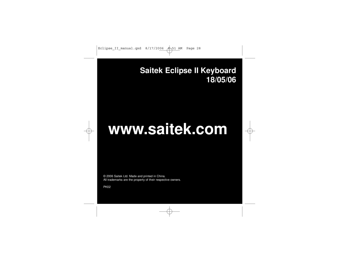 Saitek user manual Saitek Eclipse II Keyboard 18/05/06, EclipseIImanual.qxd 8/17/2006 851 AM Page 