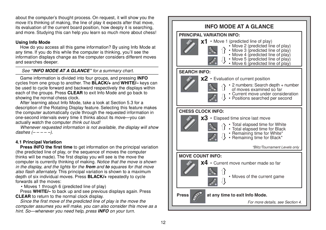 Saitek Expert Travel Chess manual Info Mode AT a Glance, Using Info Mode, Principal Variation 