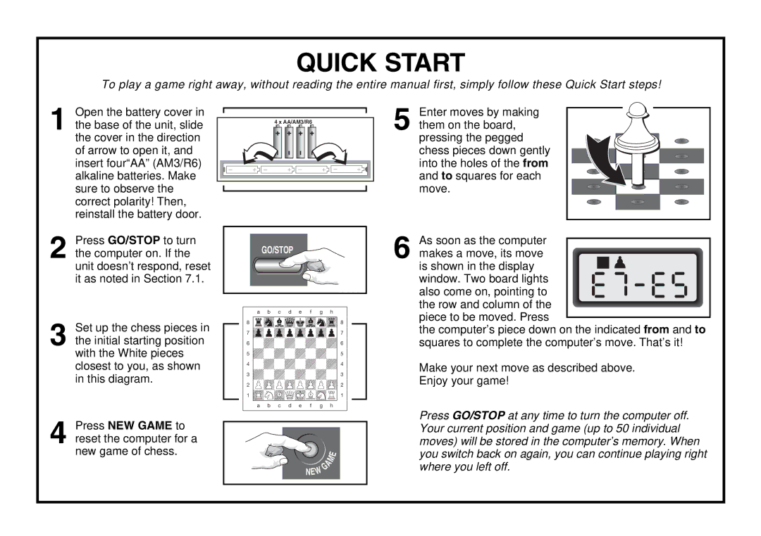 Saitek Expert Travel Chess manual Quick Start 