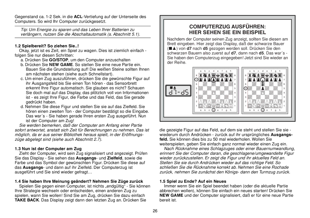 Saitek Expert Travel Chess manual Computerzug AUSF†HREN Hier Sehen SIE EIN Beispiel, Spielbereit? So ziehen Sie 