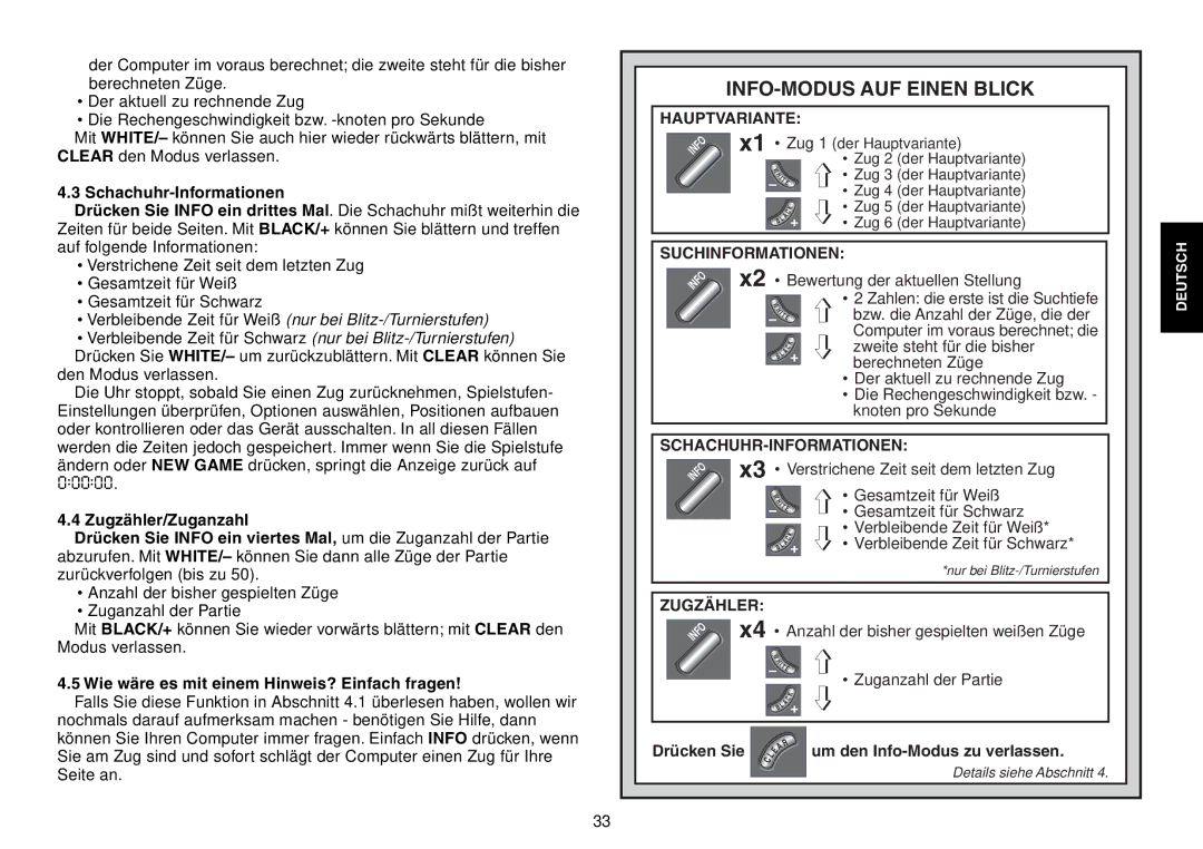 Saitek Expert Travel Chess manual INFO-MODUS AUF Einen Blick, Wie wŠre es mit einem Hinweis? Einfach fragen 