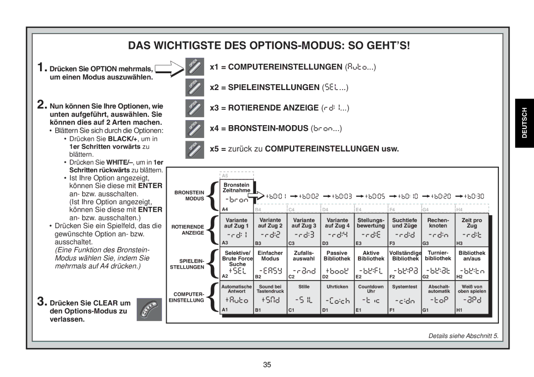 Saitek Expert Travel Chess manual DAS Wichtigste DES OPTIONS-MODUS SO Gehtõs 