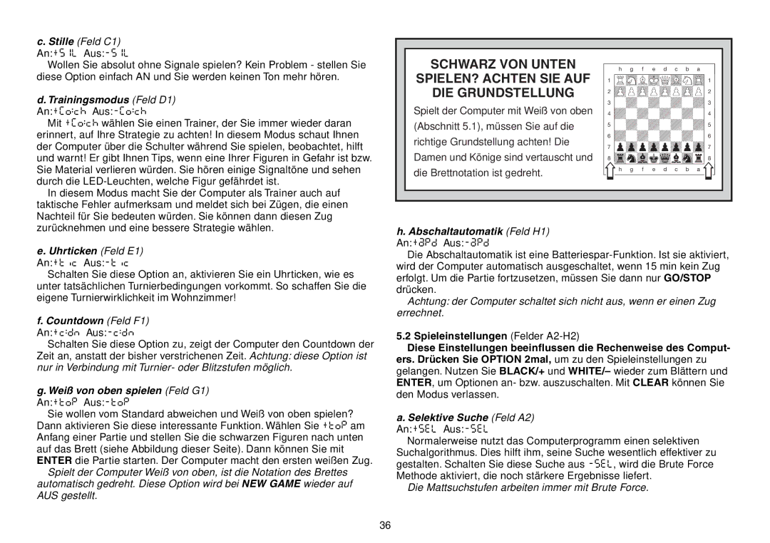 Saitek Expert Travel Chess manual Schwarz VON Unten SPIELEN? Achten SIE AUF DIE Grundstellung 