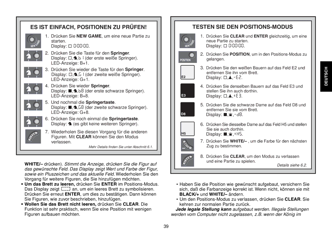 Saitek Expert Travel Chess manual Figuren. Mit Clear können Sie den Modus 