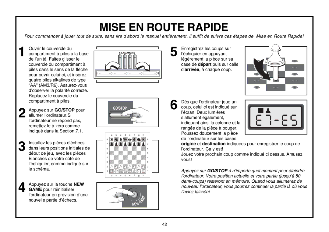 Saitek Expert Travel Chess manual Mise EN Route Rapide 