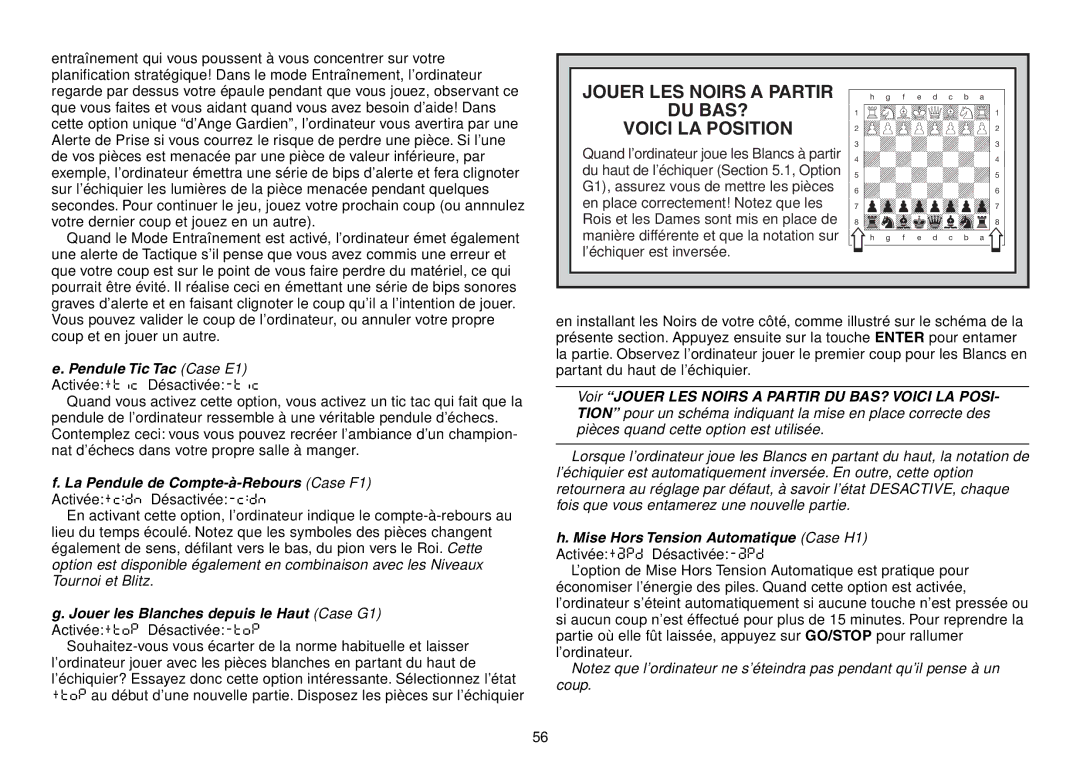 Saitek Expert Travel Chess Jouer LES Noirs a Partir DU BAS? Voici LA Position, Jouer les Blanches depuis le Haut Case G1 