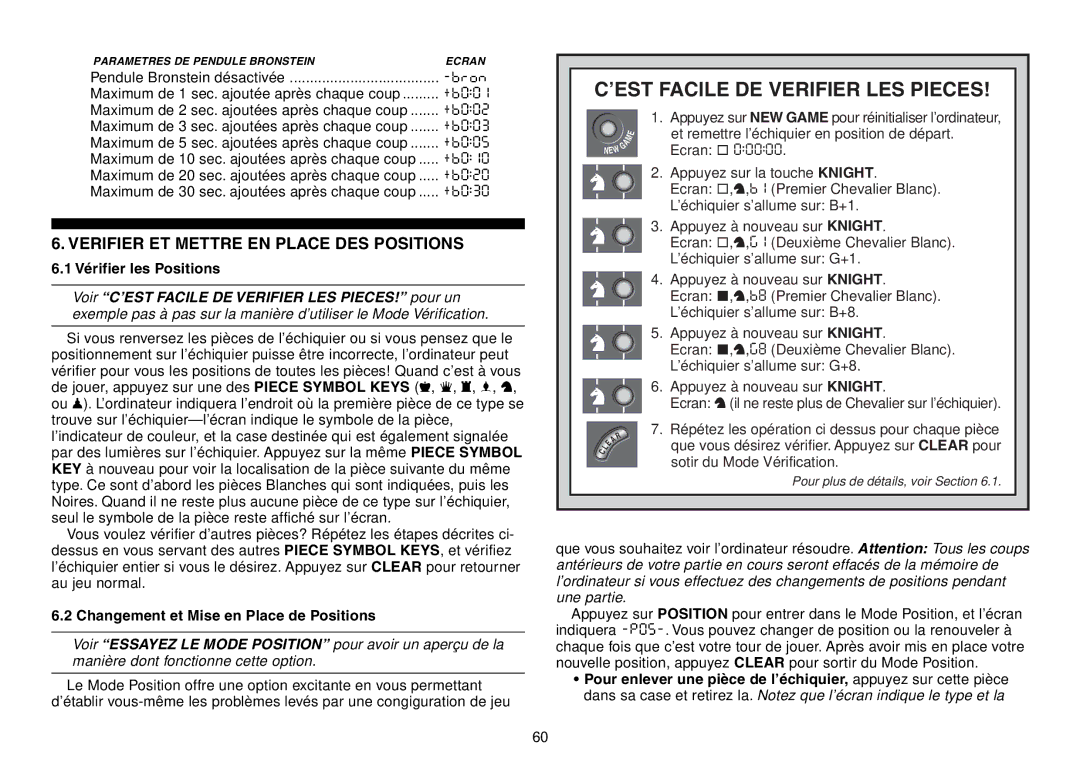 Saitek Expert Travel Chess manual Verifier ET Mettre EN Place DES Positions, VŽrifier les Positions 