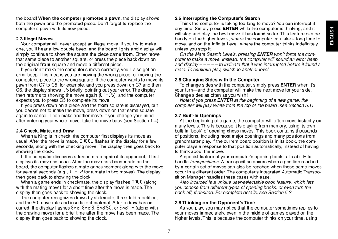 Saitek Expert Travel Chess Check, Mate, and Draw, Interrupting the ComputerÕs Search, Changing Sides with the Computer 