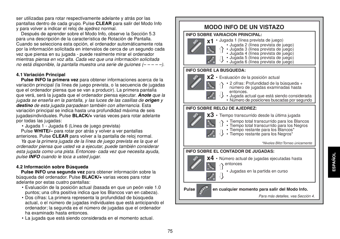 Saitek Expert Travel Chess manual Variaci-n Principal, Informaci-n sobre Bœsqueda 