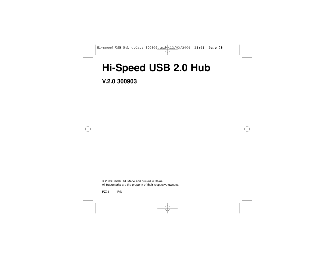 Saitek Hi-Speed USB 2.0 Hub user manual V.2.0, Hi-speed USB Hub update 300903.qxd 12/03/2004 1545 Page 