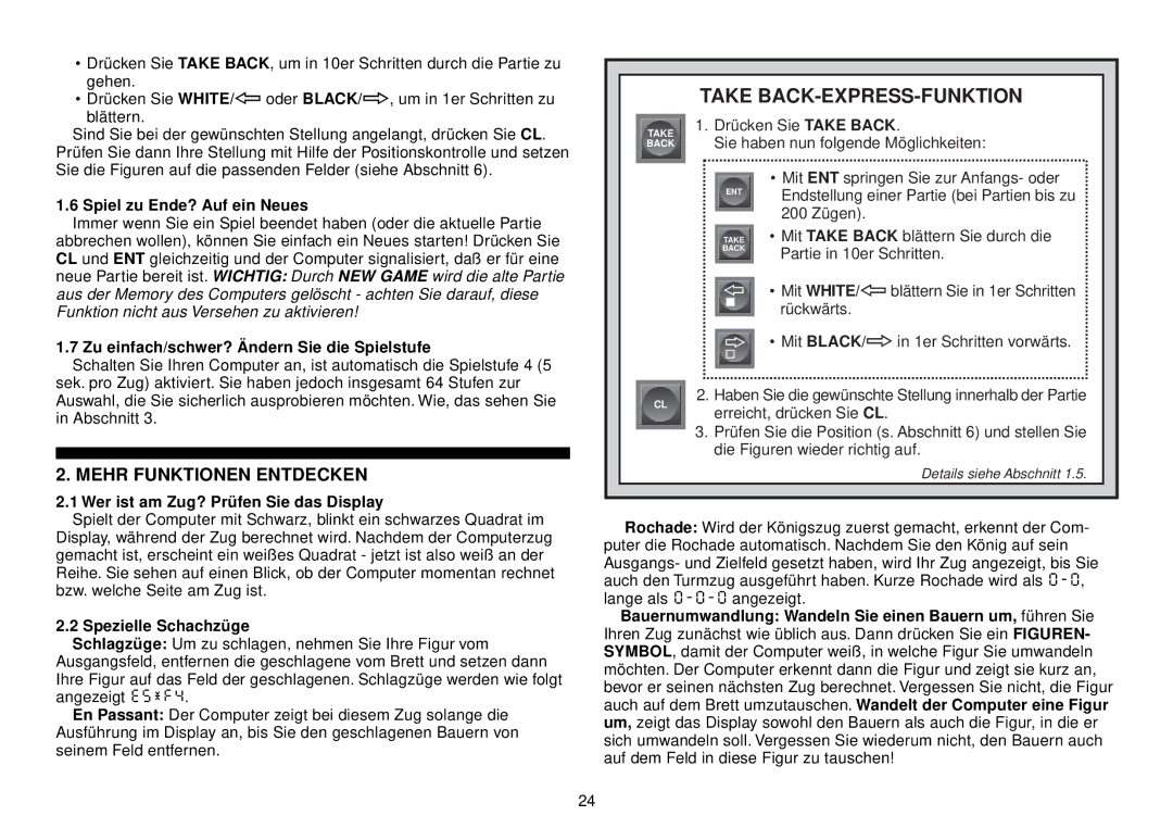 Saitek III manual Take BACK-EXPRESS-FUNKTION, Mehr Funktionen Entdecken 