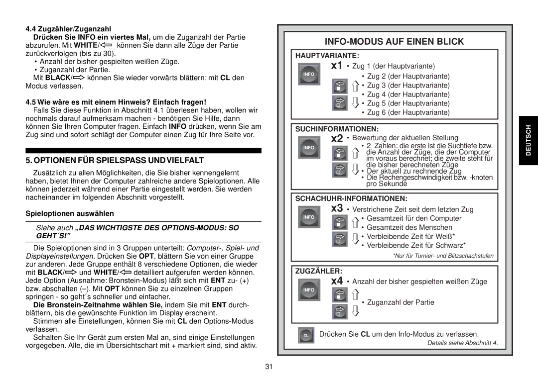 Saitek III INFO-MODUS AUF Einen Blick, Optionen FÜR Spielspass UND Vielfalt, Wie wäre es mit einem Hinweis? Einfach fragen 