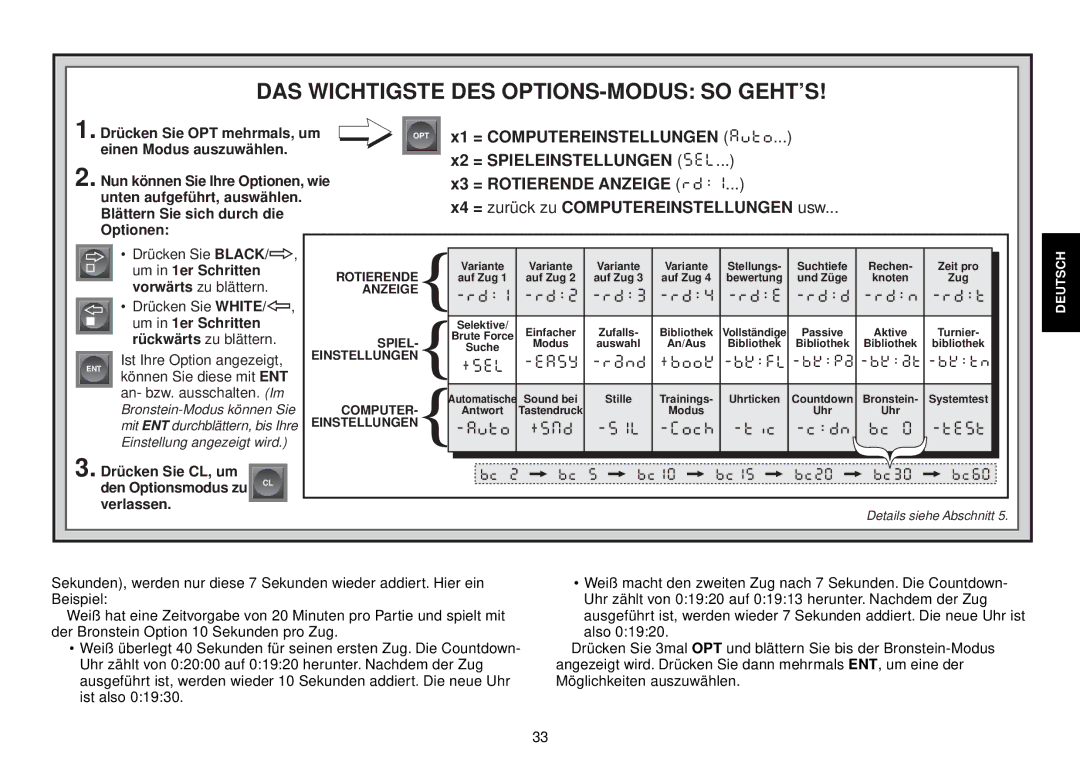 Saitek III manual DAS Wichtigste DES OPTIONS-MODUS SO GEHT’S 