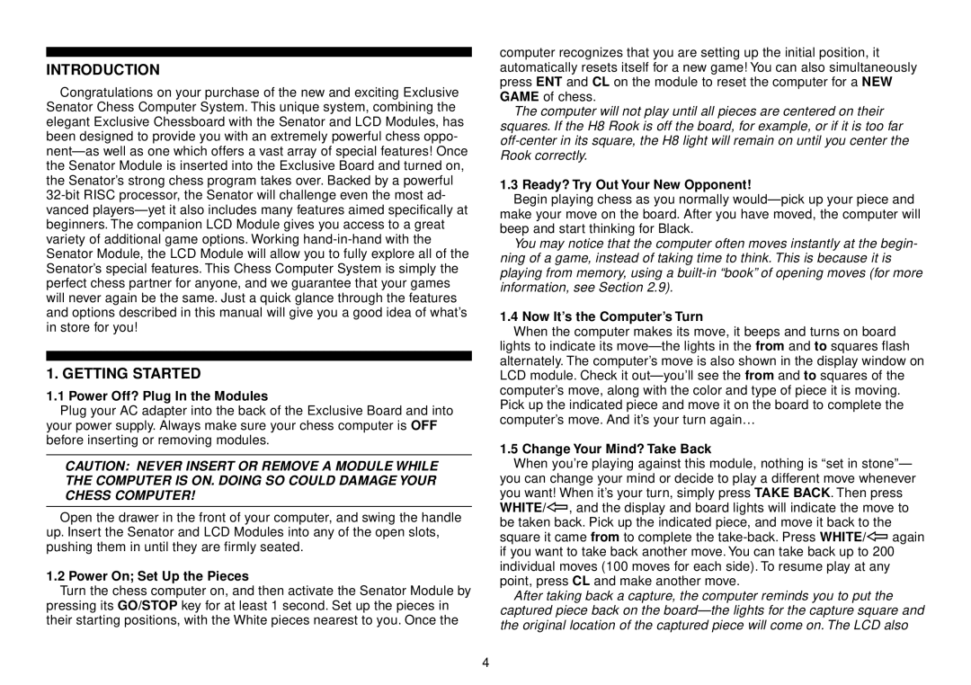 Saitek III manual Introduction, Getting Started 