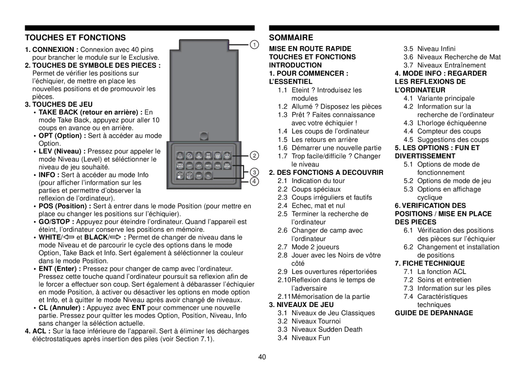 Saitek III manual Touches ET Fonctions, Sommaire 