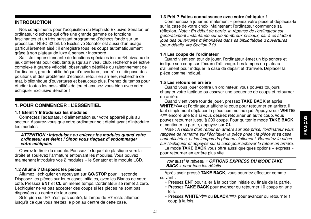 Saitek III manual Pour Commencer L’ESSENTIEL 