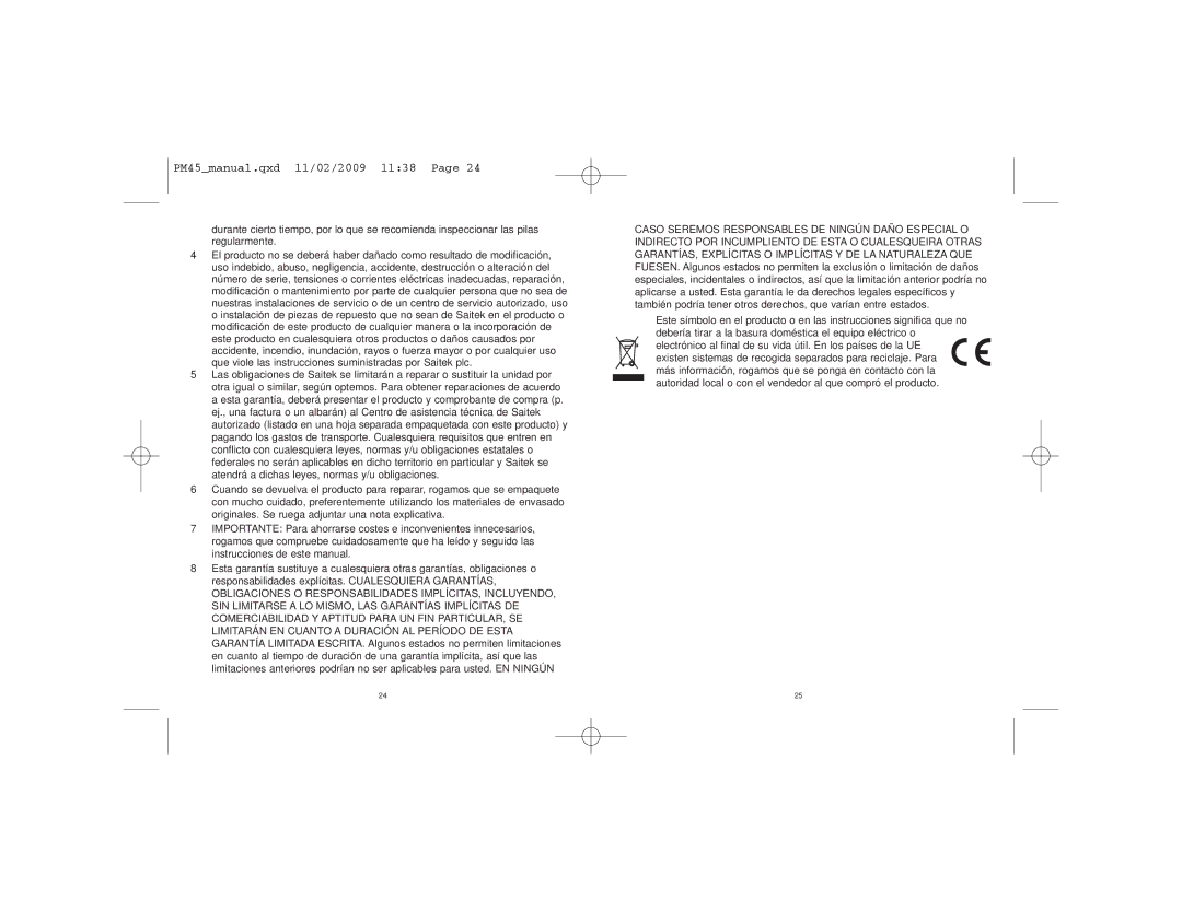 Saitek M80X user manual PM45manual.qxd 11/02/2009 1138 