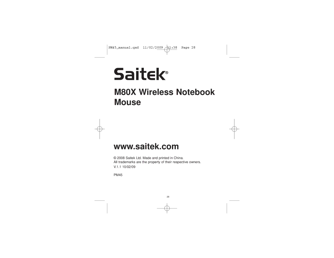 Saitek user manual M80X Wireless Notebook Mouse 