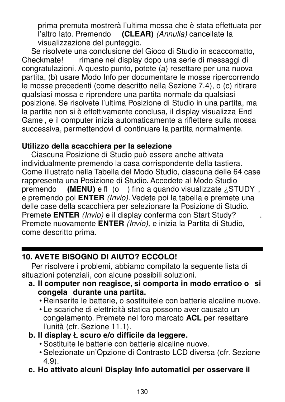 Saitek Maestro Travel Chess Computer manual Utilizzo della scacchiera per la selezione, Avete Bisogno DI AIUTO? Eccolo 