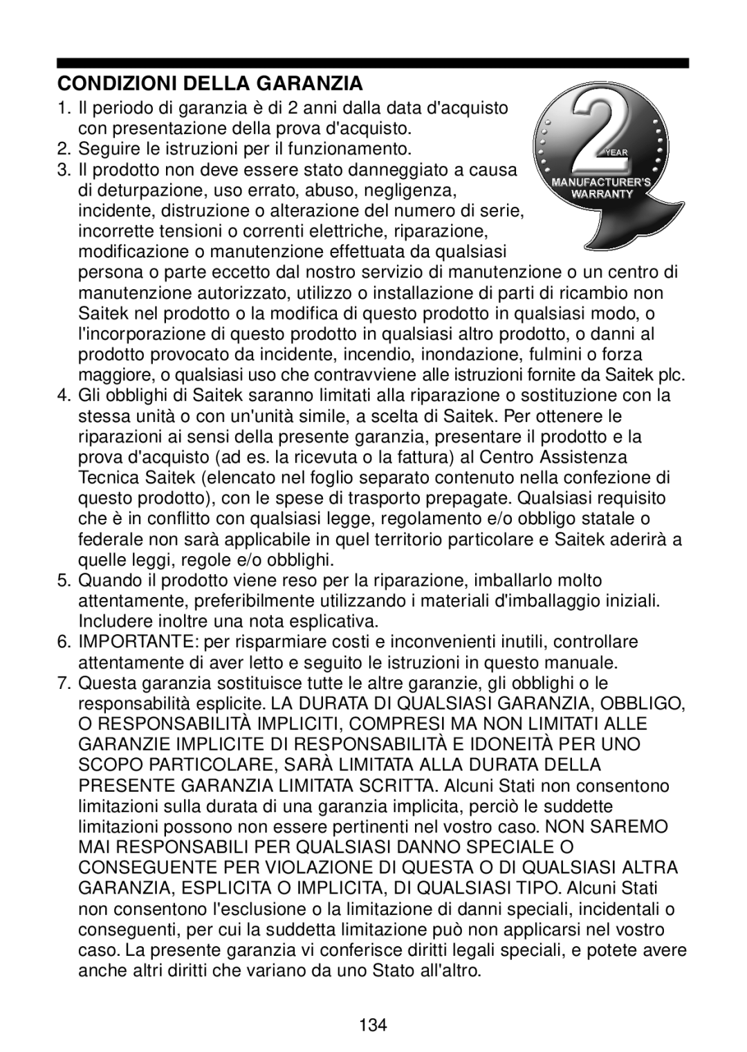 Saitek Maestro Travel Chess Computer manual Condizioni Della Garanzia 