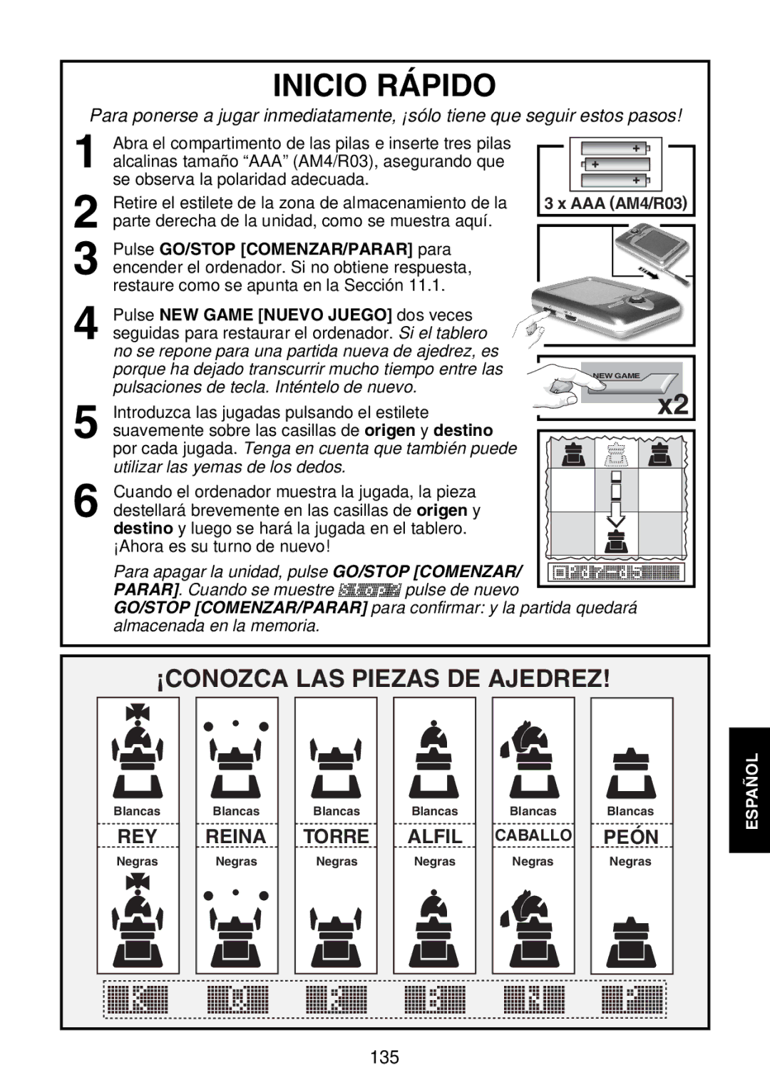 Saitek Maestro Travel Chess Computer manual Inicio Rápido, ¡CONOZCA LAS Piezas DE Ajedrez 