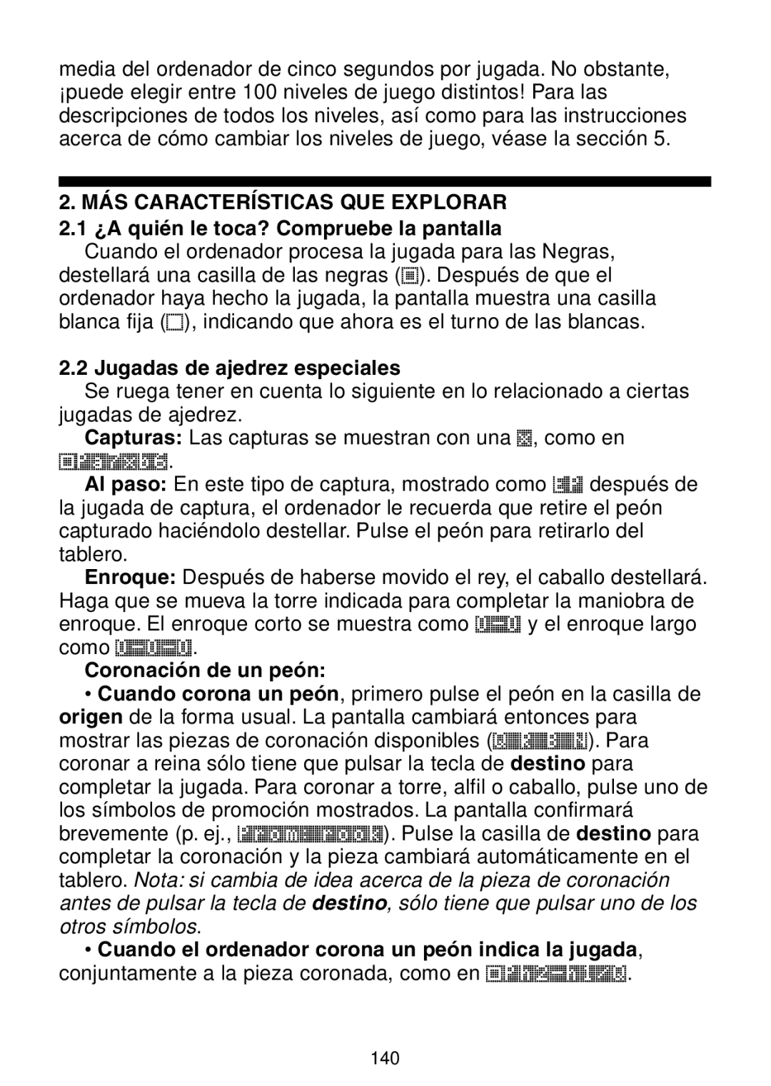 Saitek Maestro Travel Chess Computer manual Jugadas de ajedrez especiales, Coronación de un peón 