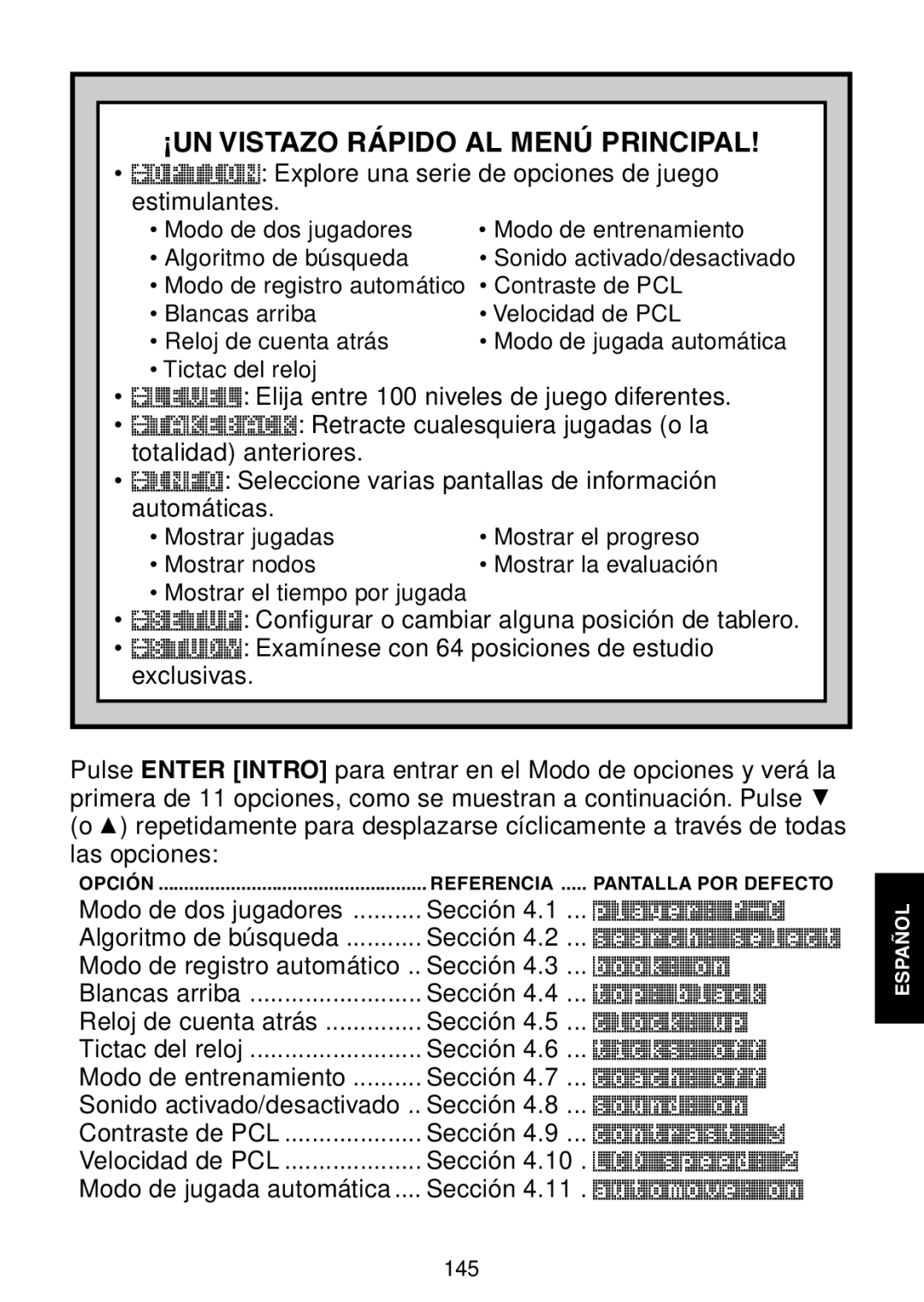 Saitek Maestro Travel Chess Computer manual ¡UN Vistazo Rápido AL Menú Principal 