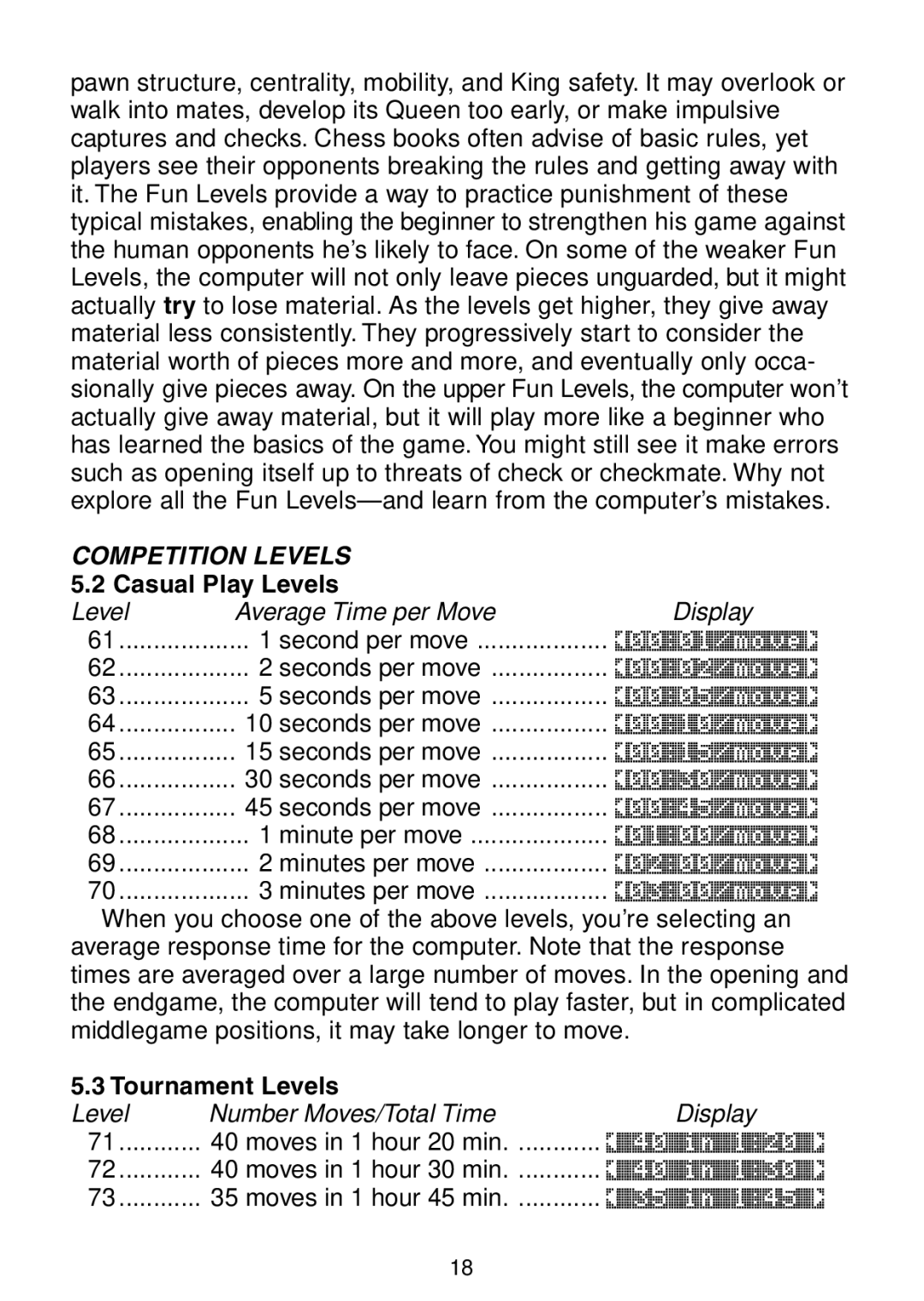 Saitek Maestro Travel Chess Computer manual Casual Play Levels, Tournament Levels 