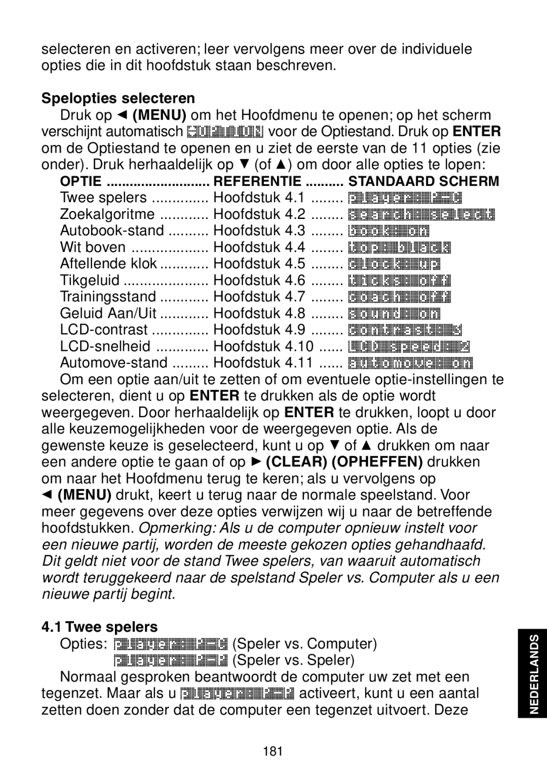 Saitek Maestro Travel Chess Computer manual Spelopties selecteren, Twee spelers 