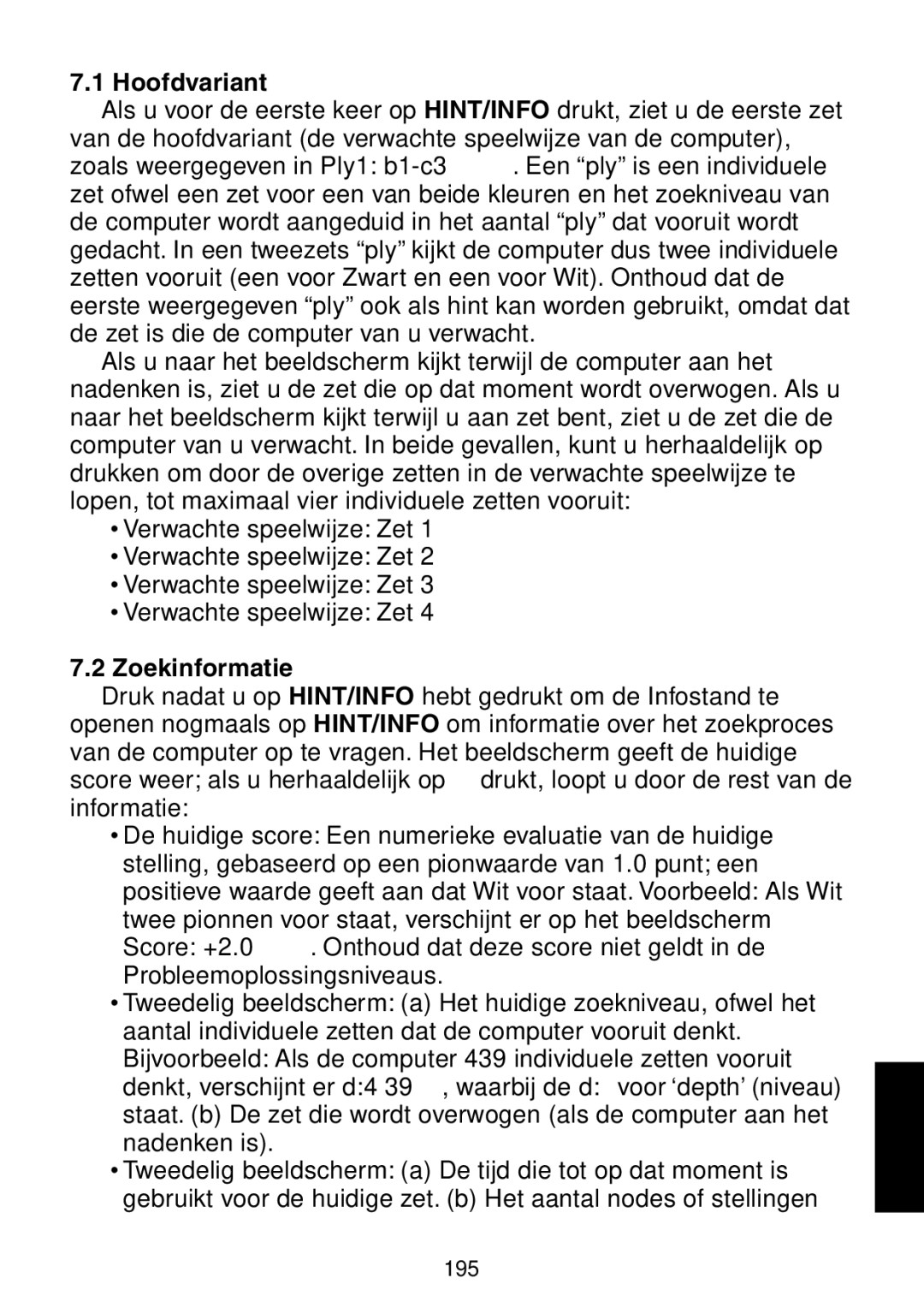 Saitek Maestro Travel Chess Computer manual Hoofdvariant, Zoekinformatie 