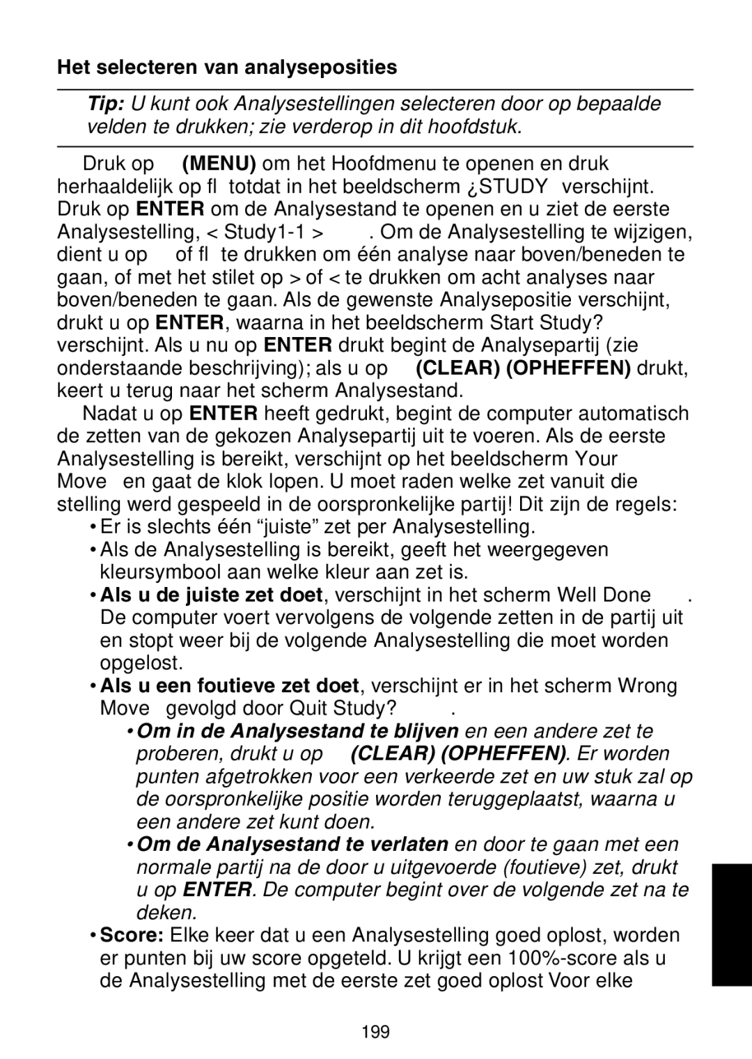 Saitek Maestro Travel Chess Computer manual Het selecteren van analyseposities 