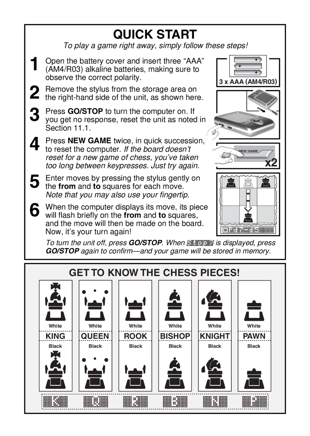 Saitek Maestro Travel Chess Computer manual Quick Start 