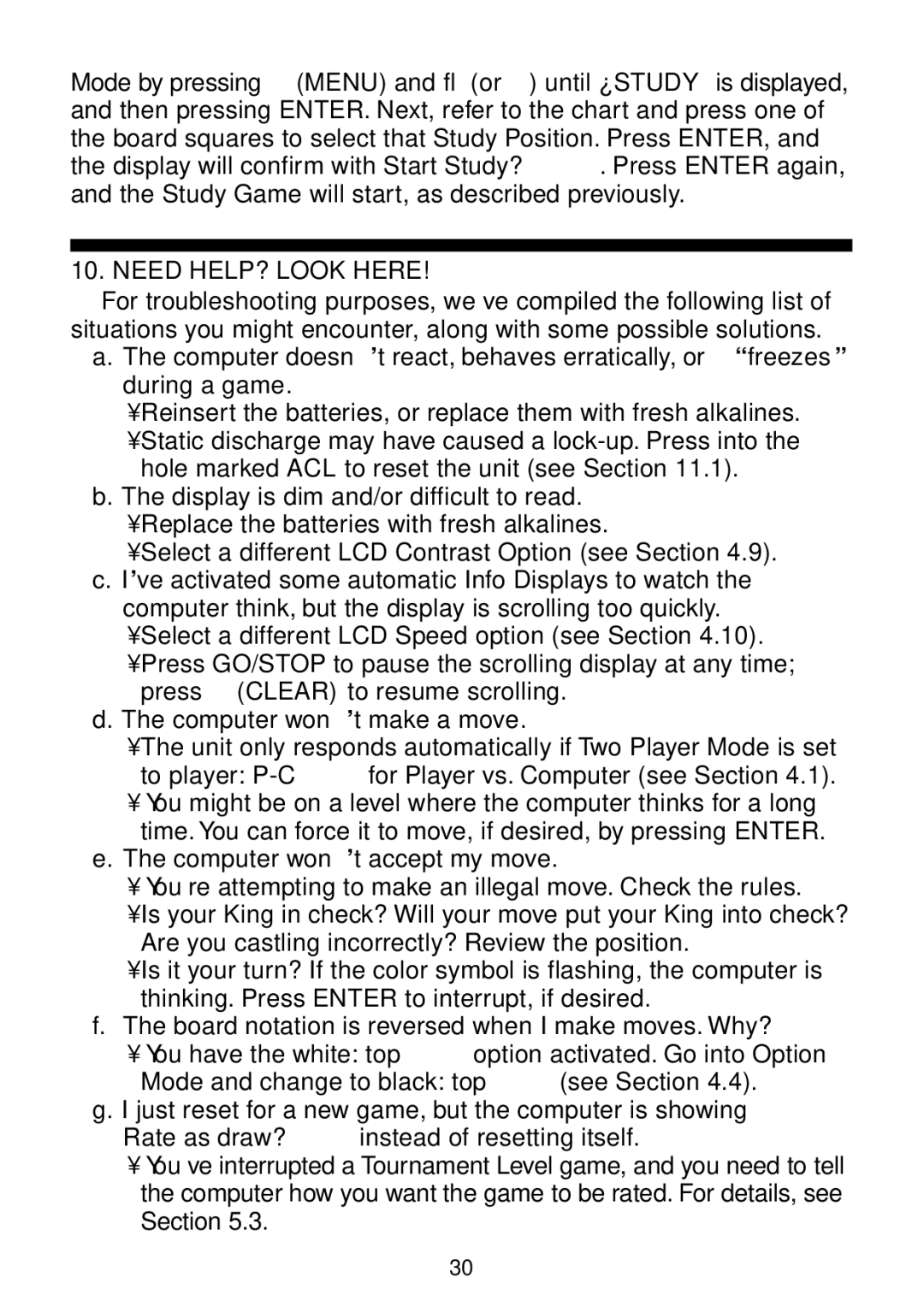 Saitek Maestro Travel Chess Computer manual Need HELP? Look Here, Display is dim and/or difficult to read 