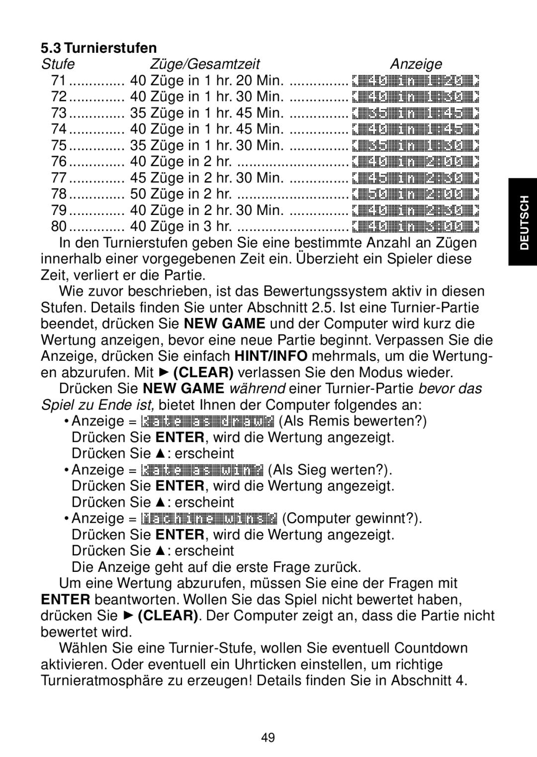 Saitek Maestro Travel Chess Computer manual Turnierstufen 