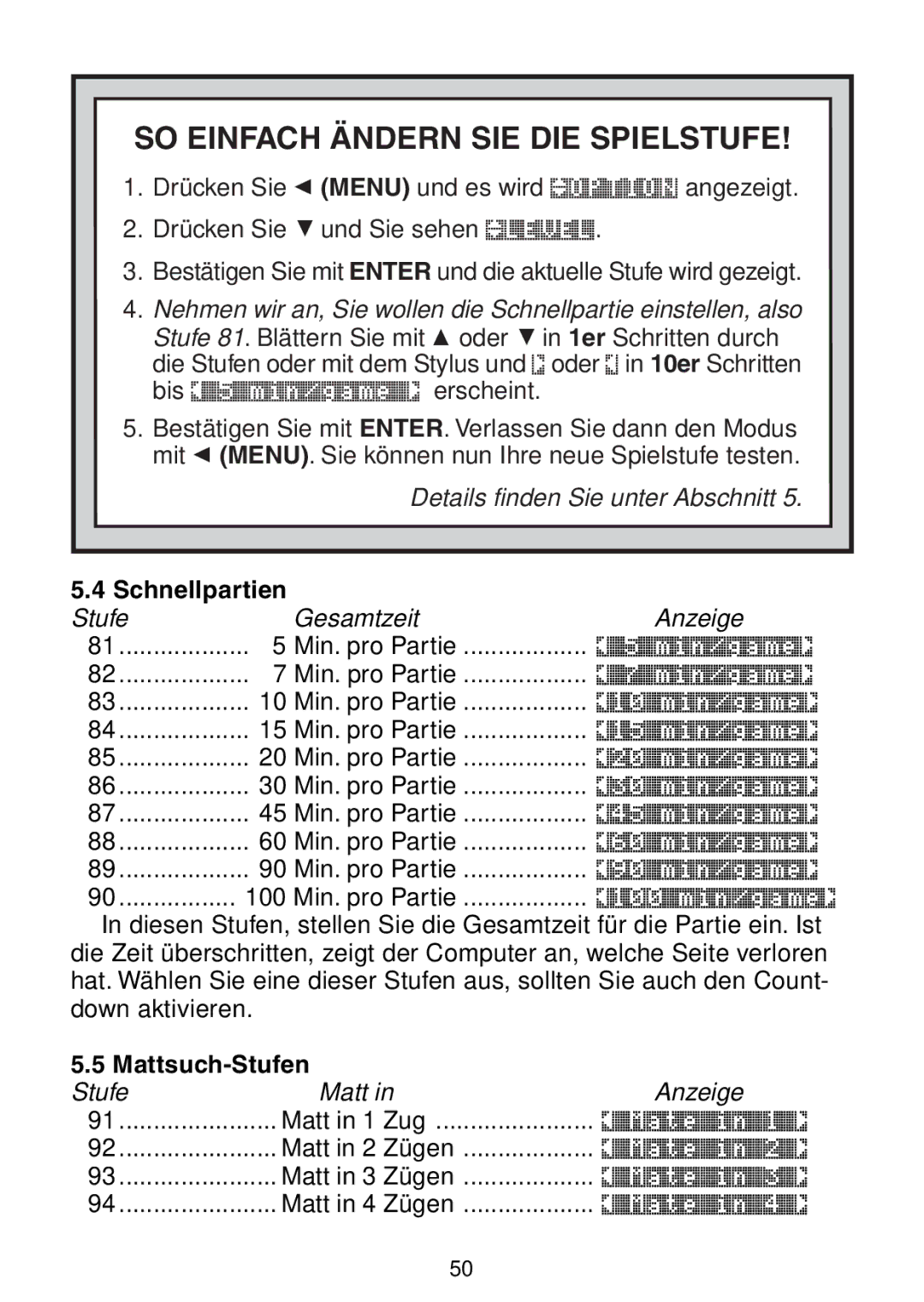 Saitek Maestro Travel Chess Computer manual SO Einfach Ändern SIE DIE Spielstufe, Mattsuch-Stufen 