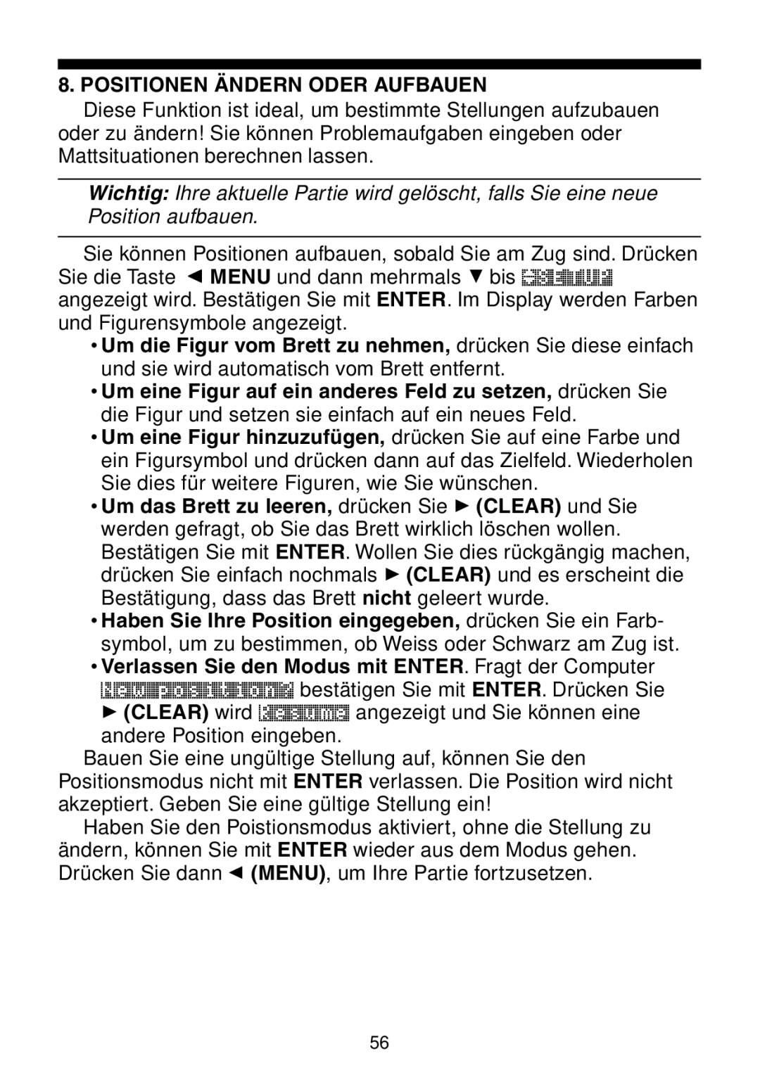 Saitek Maestro Travel Chess Computer manual Positionen Ändern Oder Aufbauen 