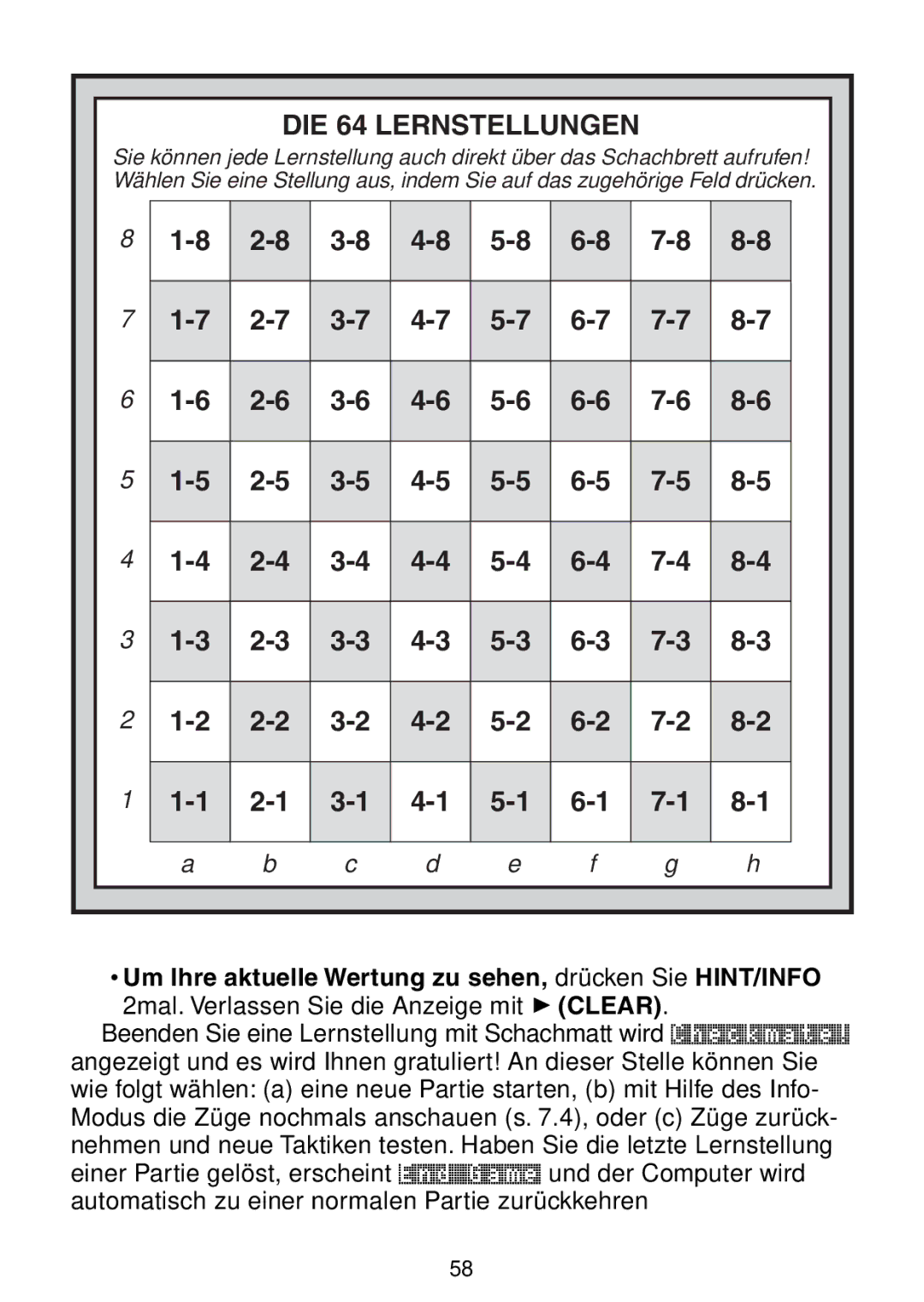 Saitek Maestro Travel Chess Computer manual DIE 64 Lernstellungen 