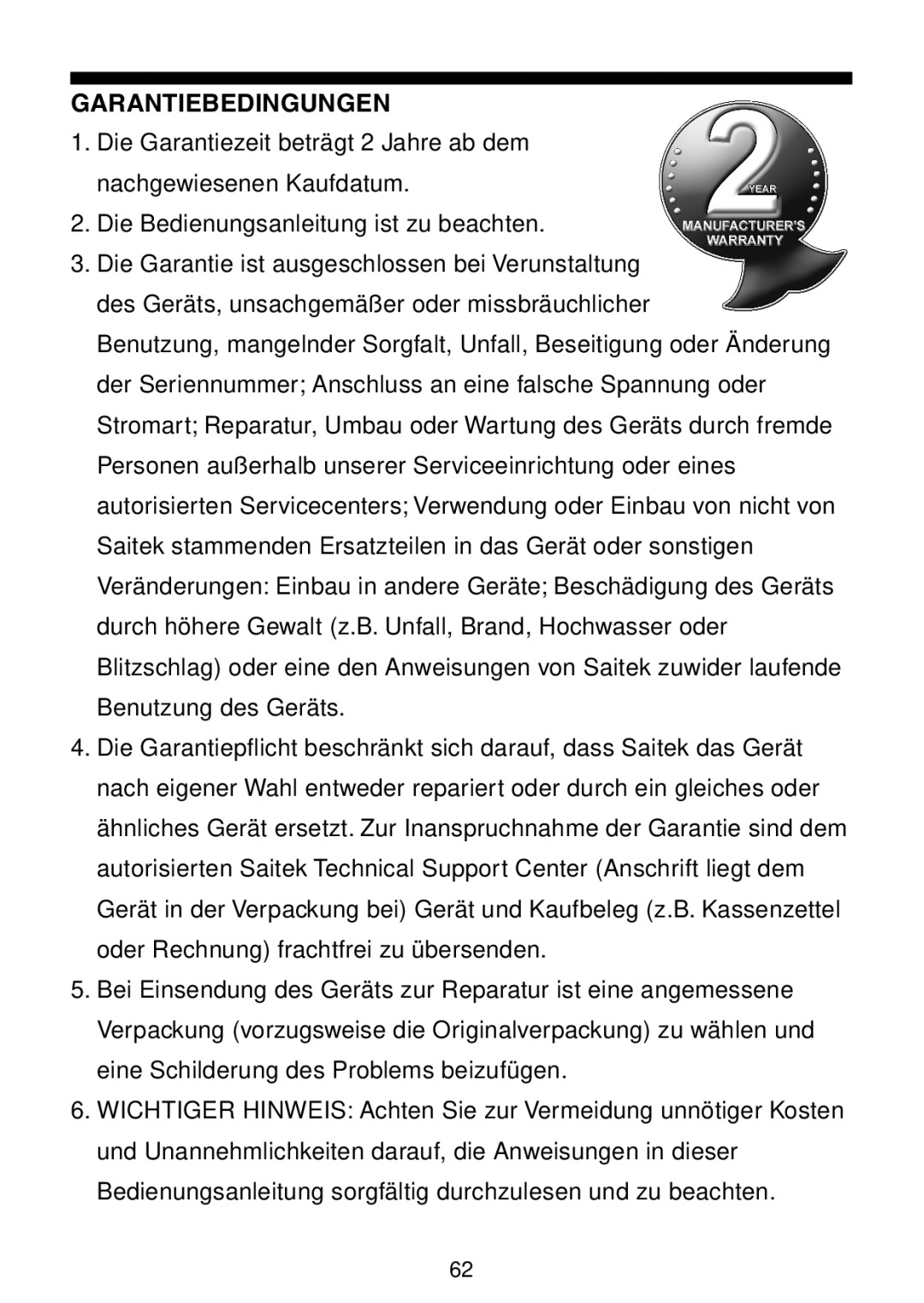 Saitek Maestro Travel Chess Computer manual Garantiebedingungen 