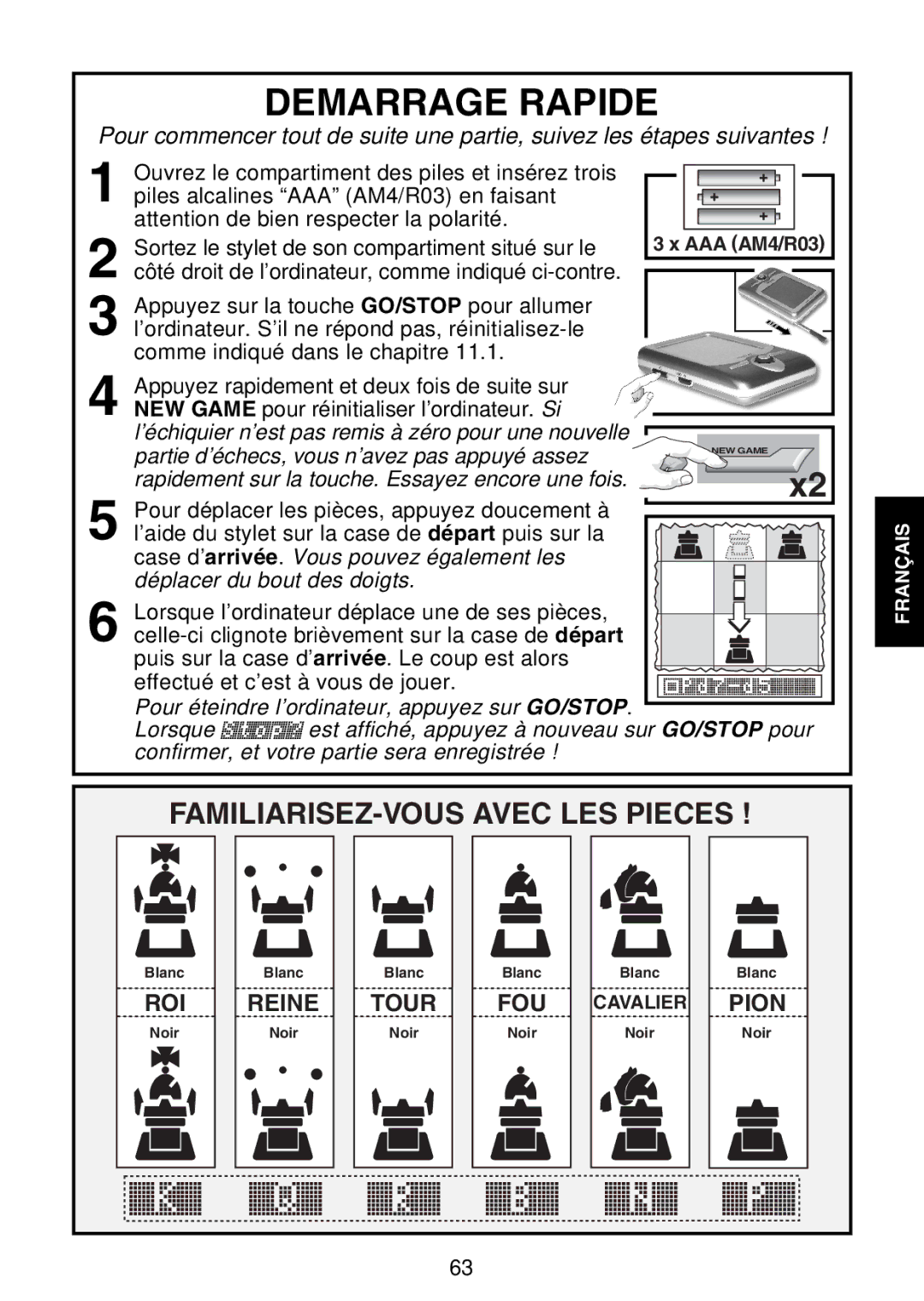 Saitek Maestro Travel Chess Computer manual Demarrage Rapide 