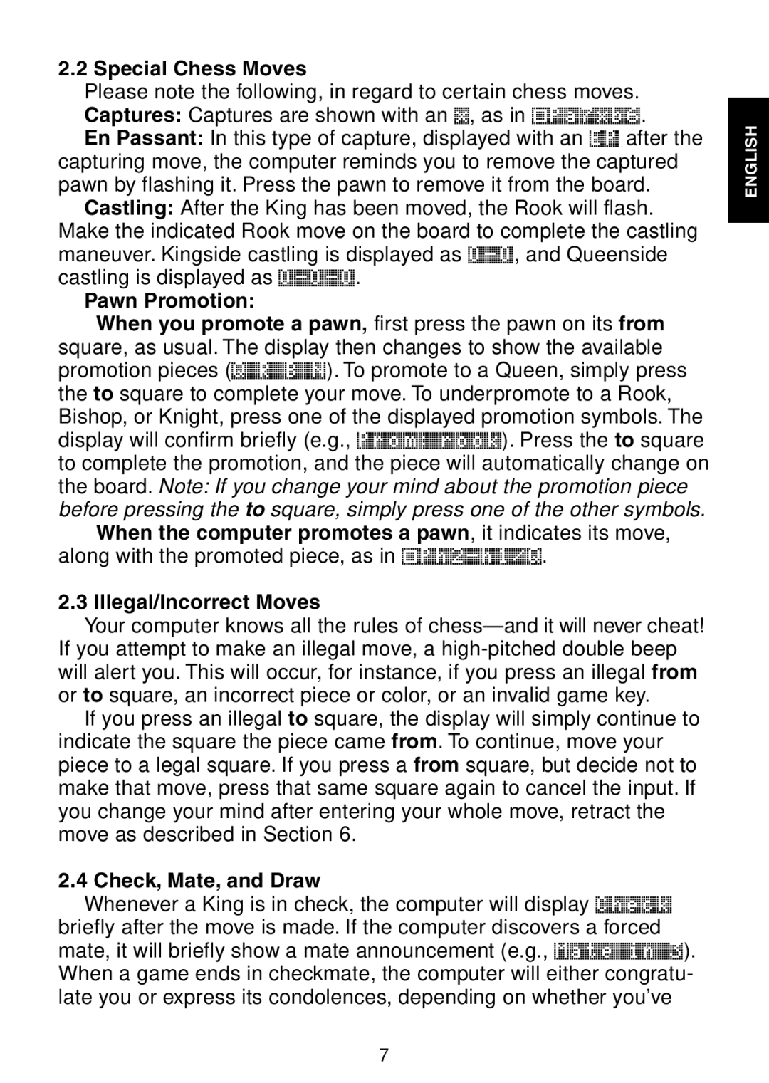 Saitek Maestro Travel Chess Computer manual Special Chess Moves, Pawn Promotion, Check, Mate, and Draw 