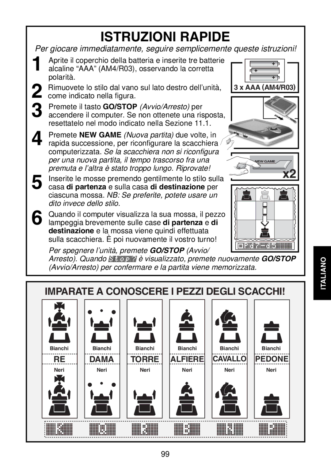 Saitek Maestro Travel Chess Computer manual Istruzioni Rapide 