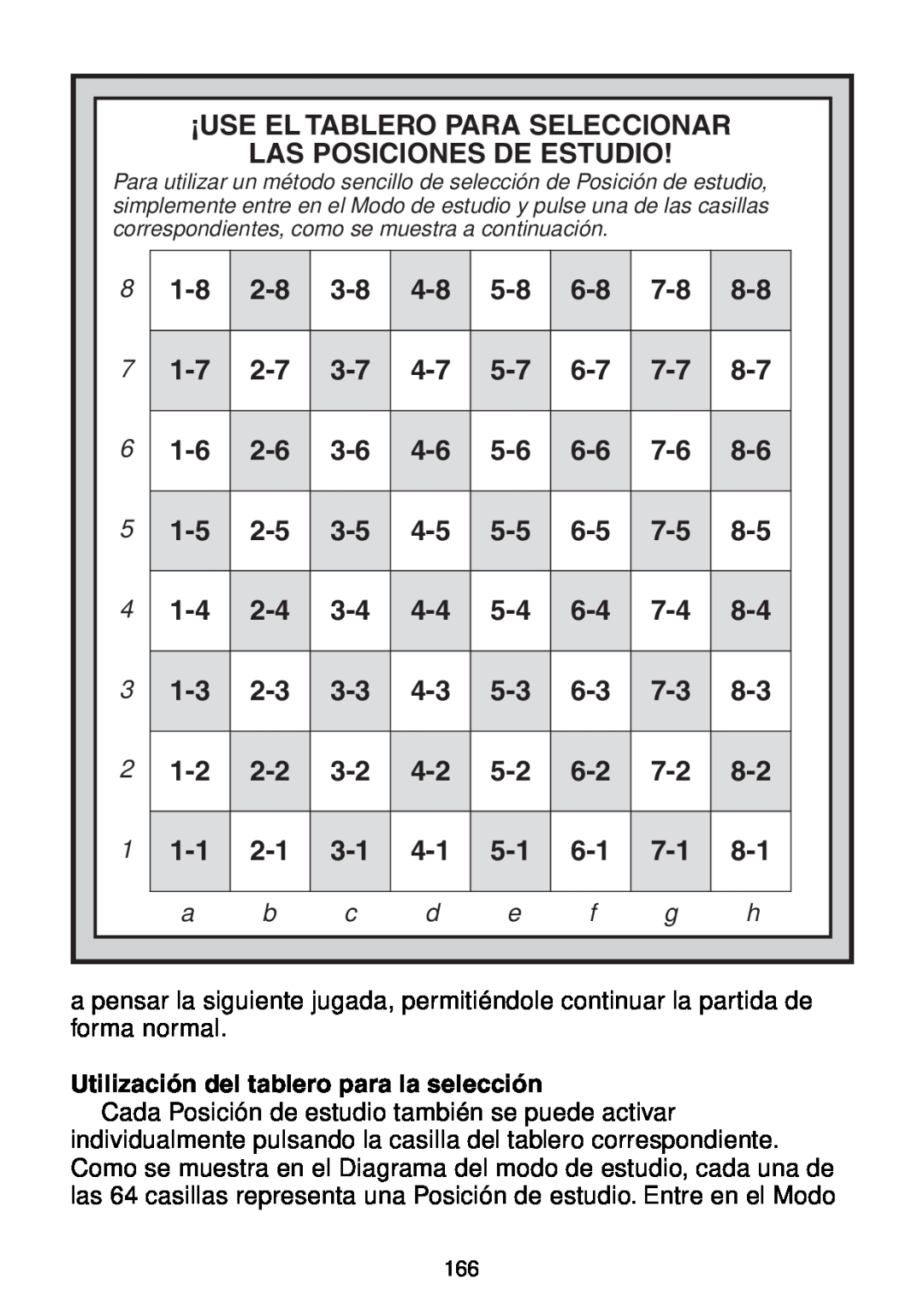 Saitek Maestro Travel Chess Computer manual Utilización del tablero para la selección 