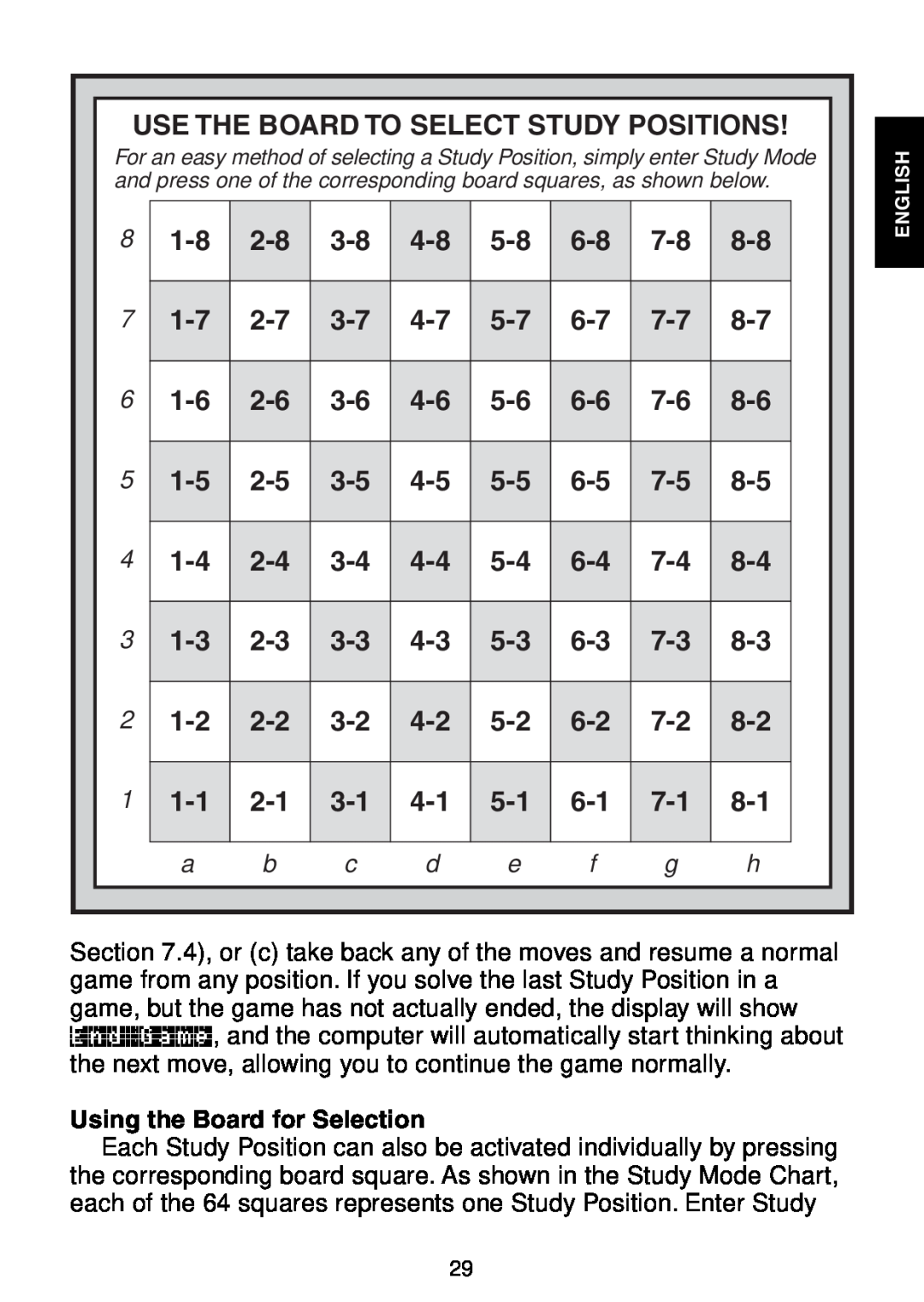 Saitek Maestro Travel Chess Computer manual Use The Board To Select Study Positions 