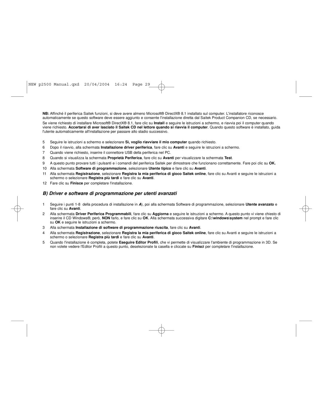 Saitek P2500 user manual Driver e software di programmazione per utenti avanzati 