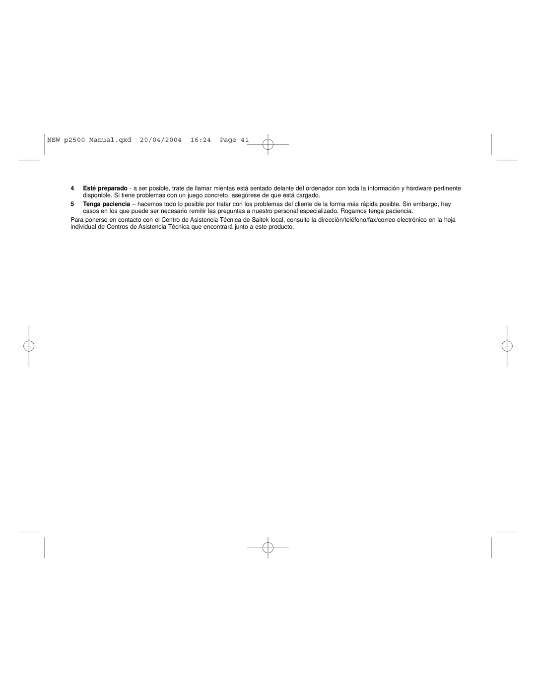 Saitek P2500 user manual NEW p2500 Manual.qxd 20/04/2004 1624 