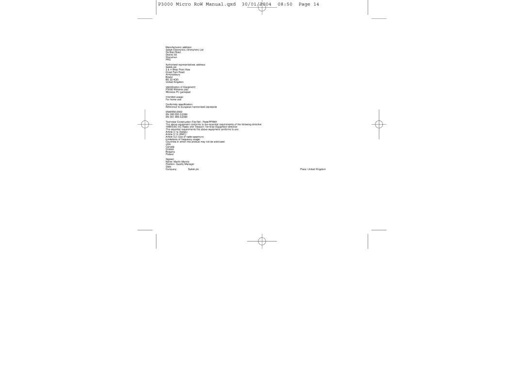 Saitek P3000 user manual Prc 