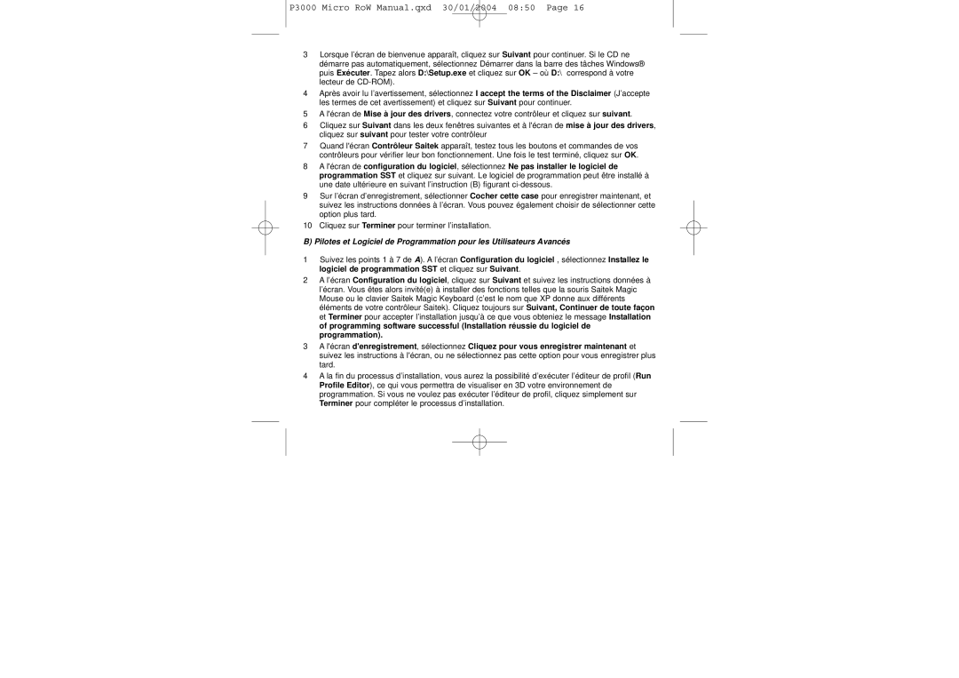 Saitek user manual P3000 Micro RoW Manual.qxd 30/01/2004 0850 