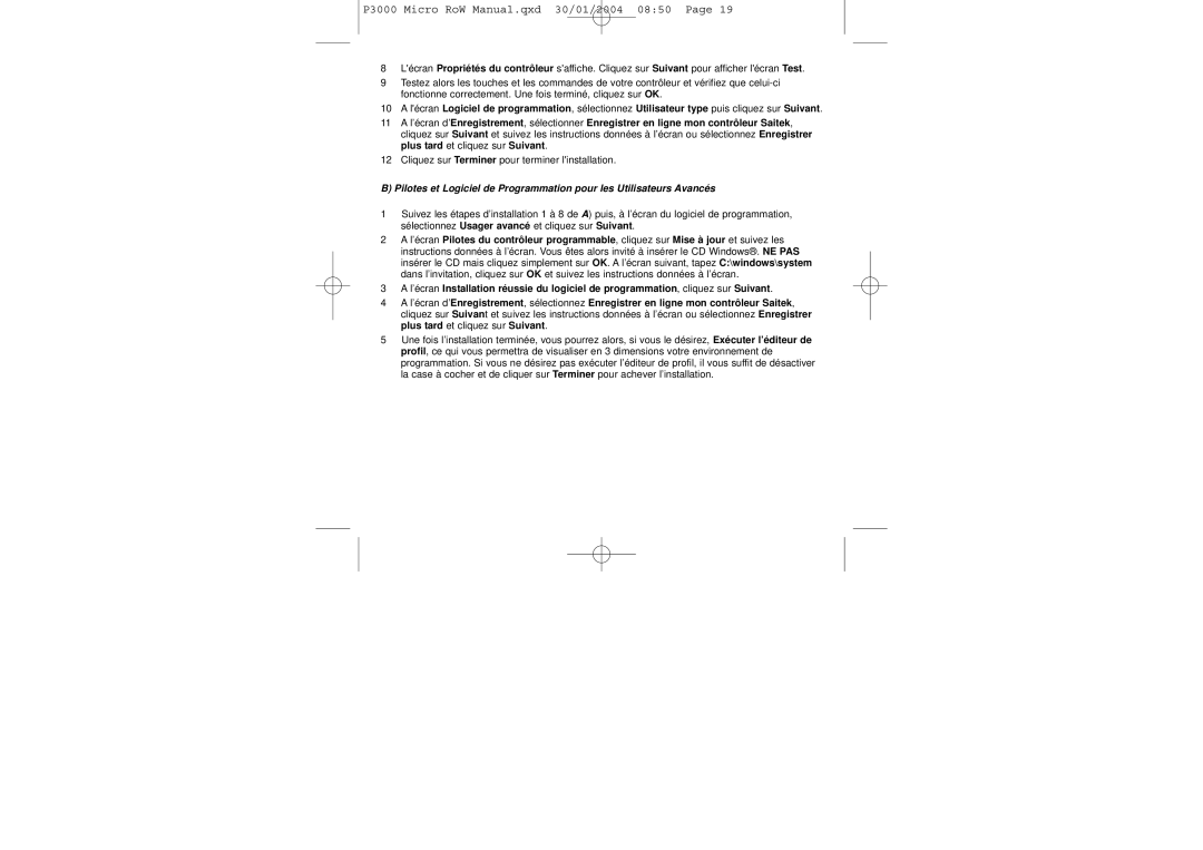 Saitek P3000 user manual Cliquez sur Terminer pour terminer linstallation 